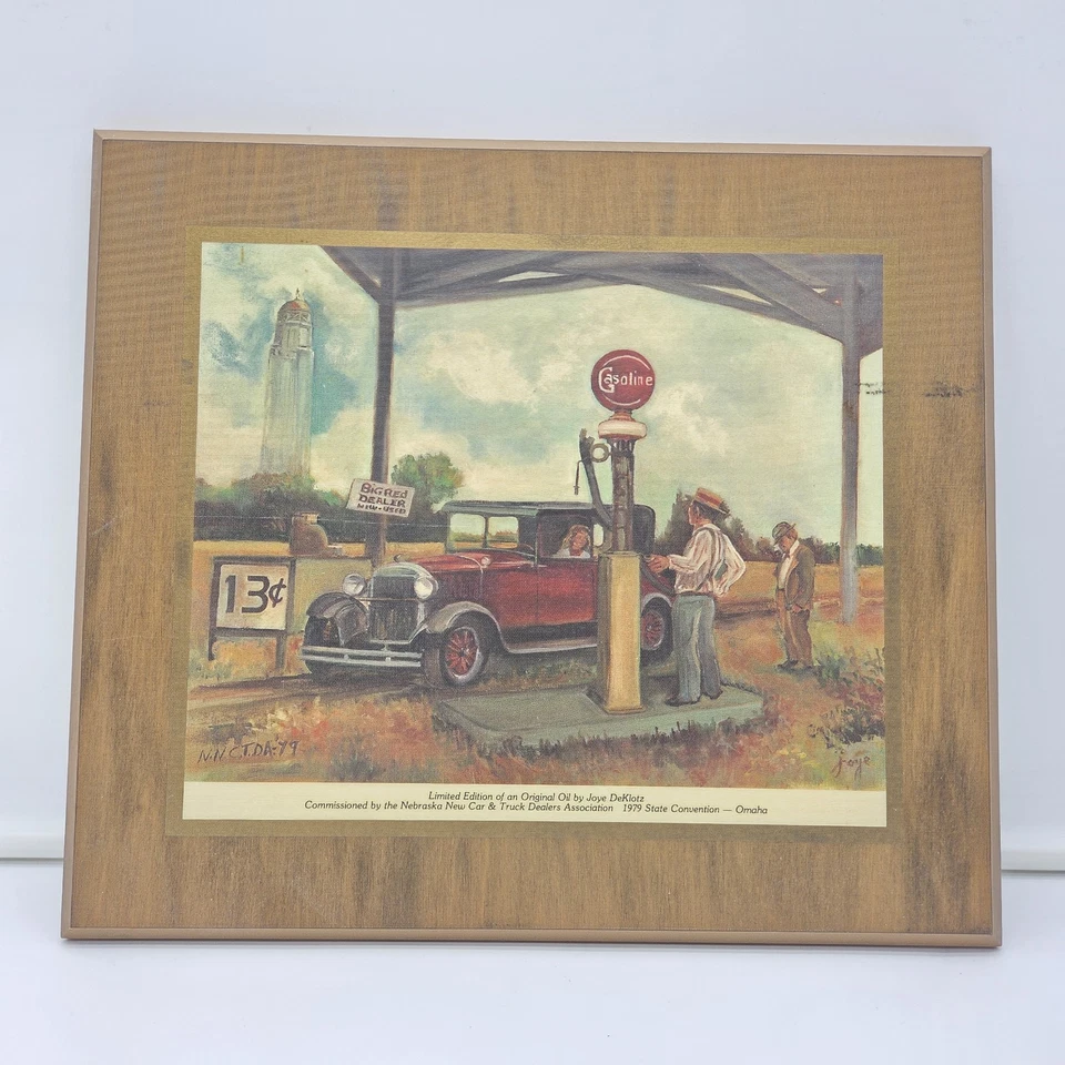 Placa de 12"x11" vintage 1979 Joye DeKlotz impresión de gasolinera concesionarios de automóviles de Nebraska Foto 1 de 4