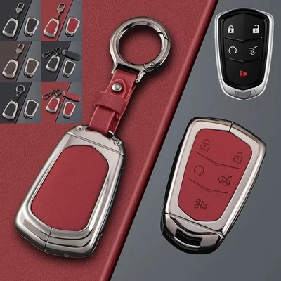 For Cadillac CTS ATS XT5 SRX Escalade XTS Zinc Alloy Leather Car Key Case Cover - Image 1 of 4