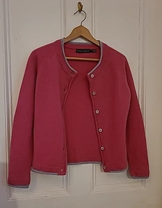 Ireland's Eye 95% Wool 5% Cashmere Pink Cardigan with Grey Edging UK Size S 8-10 - Picture 1 of 16