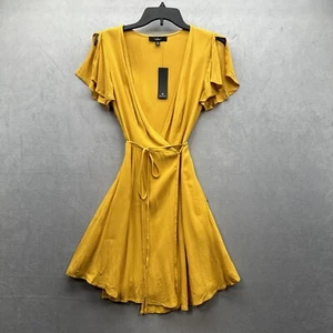NWT Lulu's Mustard Yellow Harbor Point Flutter Sleeve Mini Wrap Dress Size XS - Picture 1 of 12