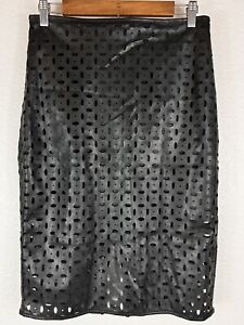 Banana Republic Petite Sz 8P Black Faux leather Cut Out A-Line Pencil Skirt