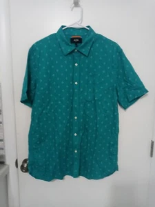 Jack Spade Diamond Quad Print LINEN Blend Button-Up Short Sleeve Shirt SZ L - Picture 1 of 5
