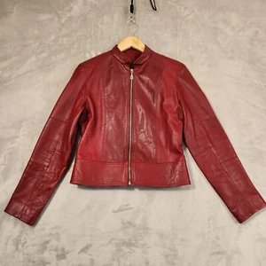 L' Aurore Fine Leather Jacket Women’s SIZE 2 (AU12) Burgundy ZIP UP RRP $275 - Picture 1 of 13