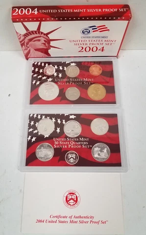 SS1104SXSCFO U.S. MINT 11 COIN YEAR 2004-S SILVER AG CAMEO PROOF SET FRESH OGP!! Cover