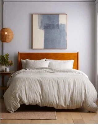 NWOT QUINCE EUROPEAN LINEN FULL / QUEEN DUVET COVER ONLY GREY WHITE STRIPE FLAX - Image 1 of 4