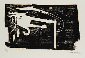 H. STEINERT (*1954), Abstraktes Bildzeichen auf schwarzem Geviert,  1992, Holzsc