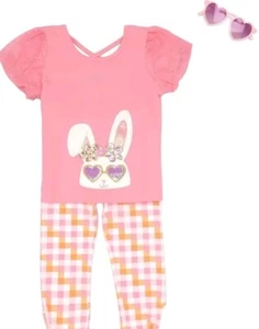 Rare Editions Little Girls Bunny Face Sequin Tunic & Checkered Capri Set-Size-6X - Picture 1 of 4
