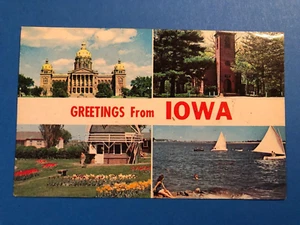 VINTAGE GREETINGS FROM IOWA UNUSED MULTIVIEW POSTCARD - Picture 1 of 2