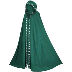 Medieval Moon Gothic Cloak Hooded Wizard Halloween Cosplay Kids Unisex Cape Robe - Picture 1 of 16