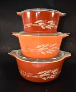 VINTAGE PYREX AUTUMN HARVEST 6-PC CASSEROLE DISHES 473 ,474, 475 - Picture 1 of 9