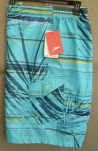 NWT $54 SPEEDO Mens XL PALM STRIPE E-BOARD Swim Water Shorts COASTAL SKY 7840379 - Picture 1 of 3