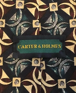 Carter & Holmes TIE & POCKET SQUARE Set Geometric Maroon Blue Silk Necktie 55x4 - Picture 1 of 7