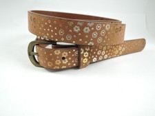Ladies Womens Brown Floral Brown Gold Belt Size 32" To 36" Inch Faux Leather