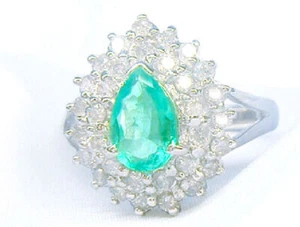Llamativo 1.99ct Diamante Y Esmeralda 18K Oro Blanco Anillo - Imagen 1 de 8