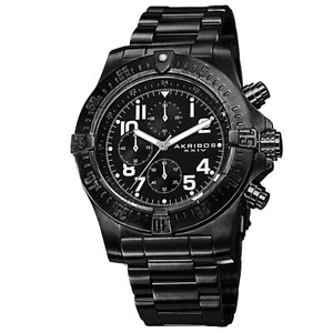 Men's Akribos XXIV AK711BK Chronograph Luminescent Black Stainless Steel Watch - Picture 1 of 1