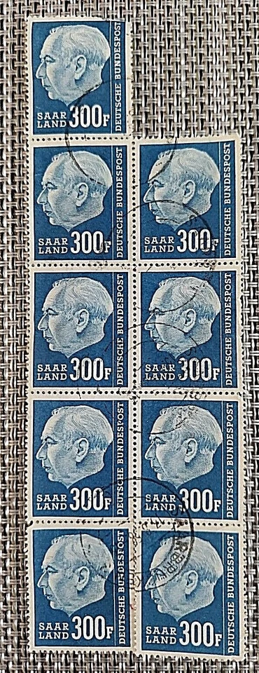 Saar 1957 300F Scott #308 Used Multiple Block of 9 - Image 1 of 1
