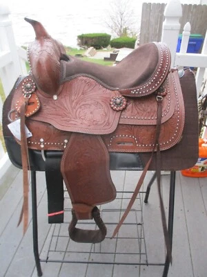 new Rick Mcbride bad ass 12'' Childs studded  leather Tooled Western  saddle SQH - Image 1 of 4