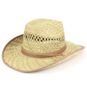Cowboy Hat Straw Hawkins Black Brown Band Summer Fedora Brim Bush - Picture 1 of 10