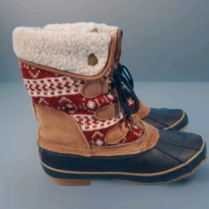 Khombu Sz 7 Duck Winter Boot Knit & Leather Steel Shank Lace Up Maya - Picture 1 of 16