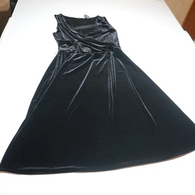 New York & Company Stretch Dress XL Formal Party Velvet Black Draped Fit & Flare - Image 1 of 4