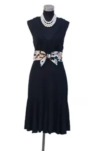 Kay Unger NY Midi Kleid Gr. 12 schwarz Seide Abendpassform Flare V-Ausschnitt Trompetensaum L - Bild 1 von 8