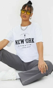 Damen-T-Shirt Damen übergroß baggy Passform kurzärmelig Slogan T-Shirt Tops - Bild 1 von 47