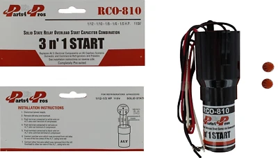 PARTS4PROS RCO810 Refrigerator 3-in-1 Hard Start Kit Relay Capacitor Replaces ERP810 RC100
