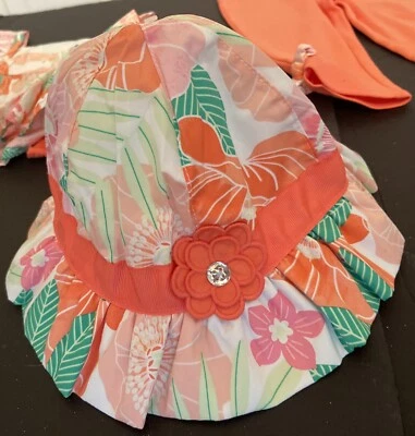 NWT Girls 18-24 Gymboree “FAIRY BLOSSOM” Cotton Floral MELON lined Gem SUNHAT - Image 1 of 3