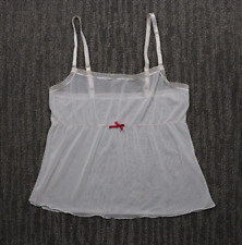 Vintage Y2K Sheer Mesh Top Womens S White Polka Dot Bow Accent Coquette Sweet