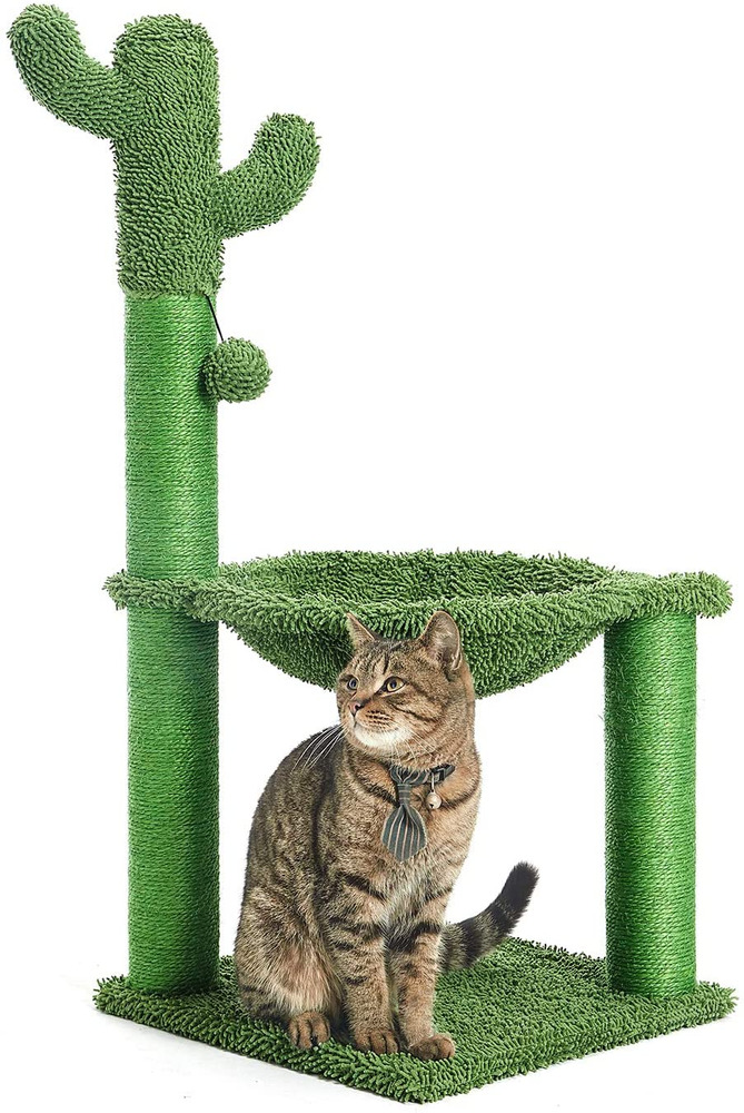 35 Inches Cactus Cat Tree with Hammock and Full Wrapped Sisal Scratching Post fo