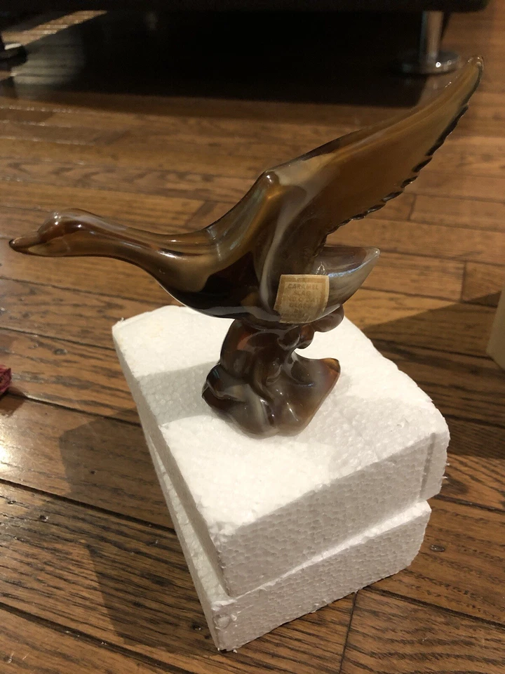 Estatuilla de pato mallardo Imperial de vidrio caramelo escoria final del día Foto 1 de 3