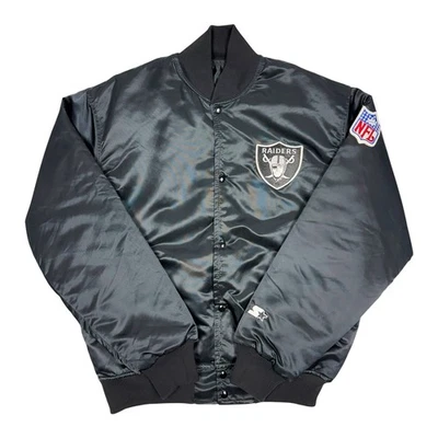 Jaqueta Bombardeiro Masculina Vintage Rara Oakland Raiders Team Issued Starter Forrada de Cetim Extra Grande  - Imagem 1 de 4