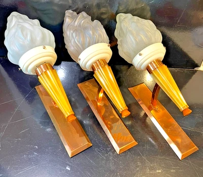 Superb Art Deco  Catalin / Bakelite / Phenolic Wall Lights & Flame  Glass Shades - Image 1 of 4