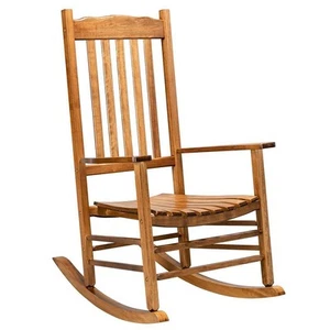 68.5*86*115CM Square Wooden Rocking Chair Wavy Backboard Original Color - Picture 1 of 8