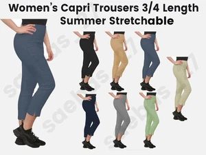 Women’s Capri Trousers 3/4 Length Summer Stretch Cropped Pants Ladies Bengaline - Picture 1 of 19