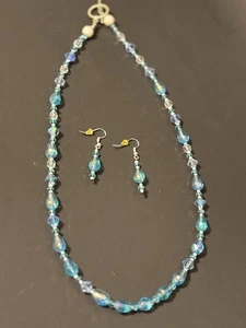 Collana di perle in vetro arte marina acquatica vintage splendida 20 in collana e orecchini - Foto 1 di 6