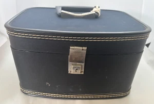 Vintage Train Vanity Cosmetic Hard Case Travel Mirror Lock WITH KEY - Picture 1 of 24
