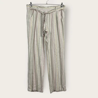Pantalones informales Jolt talla XL beige rosa blanco a rayas corbata frontal mezcla de lino Foto 1 de 4