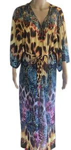 Venus Swim Coverup Size S/M Multicolor Sheer Jungle Tropical Print Maxi Wrap Tie - Picture 1 of 13