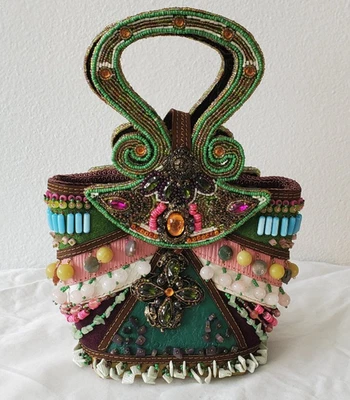 Mary Frances Bolso de Mano Cuentas Monedero Verde Marrón Turquesa Rosa Blanco De Colección Foto 1 de 4