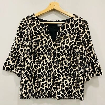 TRINA TURK S New Faux Fur Animal Cheetah Blouse Bell Sleeve Mob Wife Coquette* - Image 1 of 4