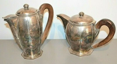 Cafetière et Théière Métal Argenté Poinçon BB Bouillet Bourdelle Poignée Bois - Photo 1/4