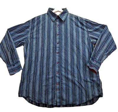 Coogi Shirt Men's 2XL Blue Striped Diamond Stitch Long Sleeve Collared Button-Up - Image 1 of 4
