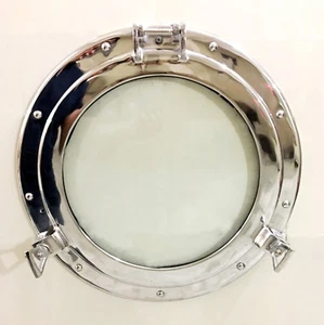 17" Glass Nickel Porthole- Ship Porthole-Maritime Round Glass Frame Home Decor - Picture 1 of 4