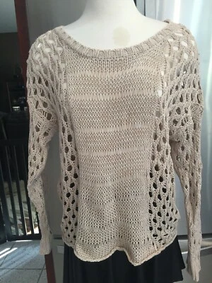 SUÉTER AZUL PIMIENTA TALLA S BEIGE MARRÓN PUNTO ABIERTO MANGA LARGA MUJER’S TOP Foto 1 de 3