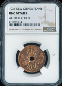 1936 Neuguinea 1 Penny British Territory NGC UNC Details Top Red Quality - Bild 1 von 2