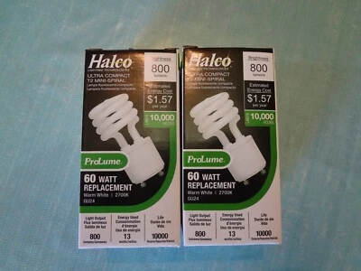⚡️(QTY 2) HALCO CFL13 27K GU24 Base T2 60W/13W Bulb Lamps white 2700K 46506⚡️ - Image 1 of 2