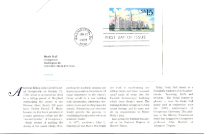 USPS FDC Ceremony Program UX128 Healy Hall Postal Card Steel-Die Cancel 1989 - Image 1 of 4