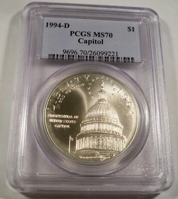 1994-D PCGS MS70 SILVER DOLLAR US CAPITAL COMMEMORATIVE MS 70 BU S$1 - Image 1 of 4