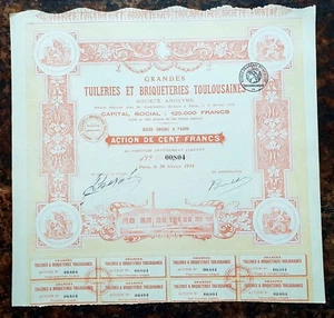 Dépt 31 & 75 - Toulouse - Superbe Déco Rare Tuileries et Briqueteries 28/02/1914 - Picture 1 of 1